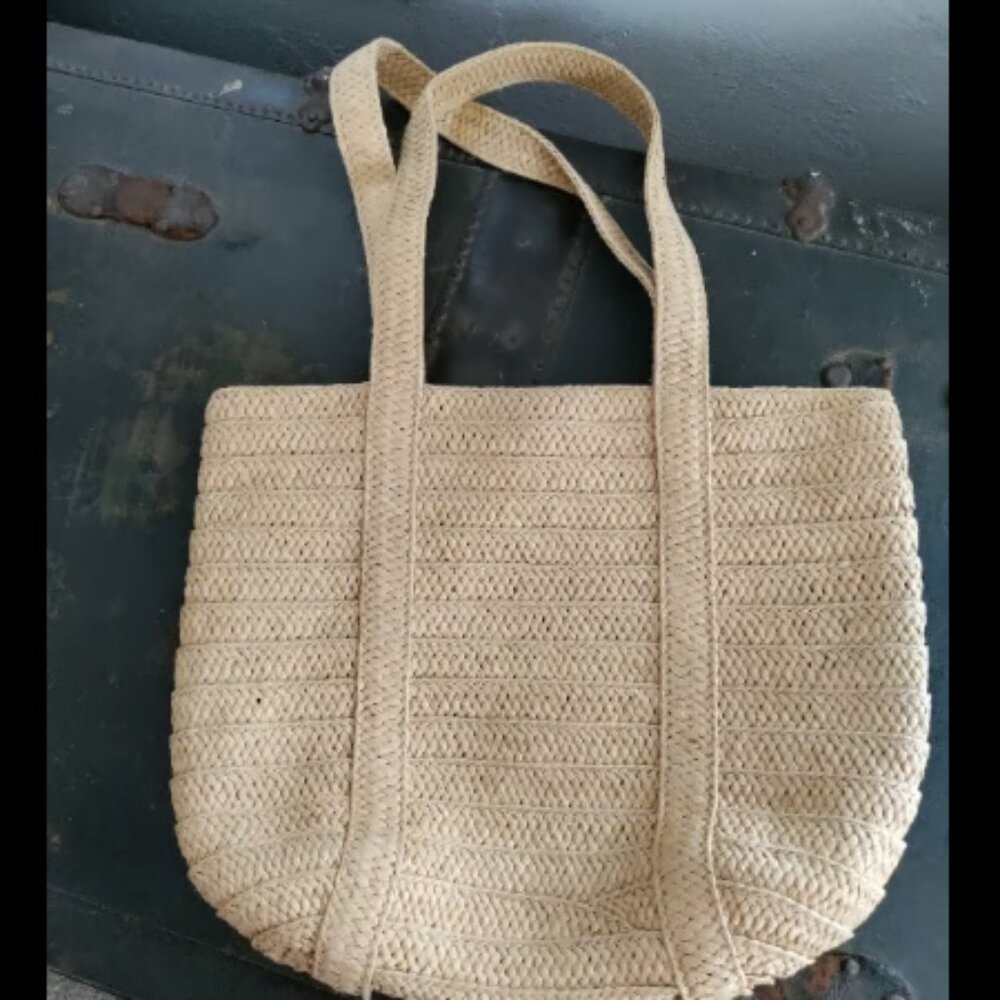 DRAPER JAMES TAN WOVEN STRAW SHOULDER BAG, PURSE, TOTE